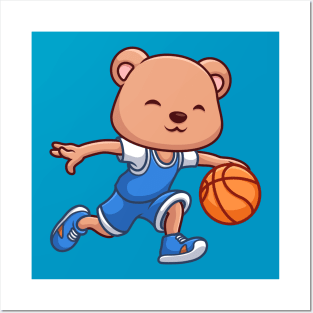 Basketball Bear Cute Cartoon Posters and Art